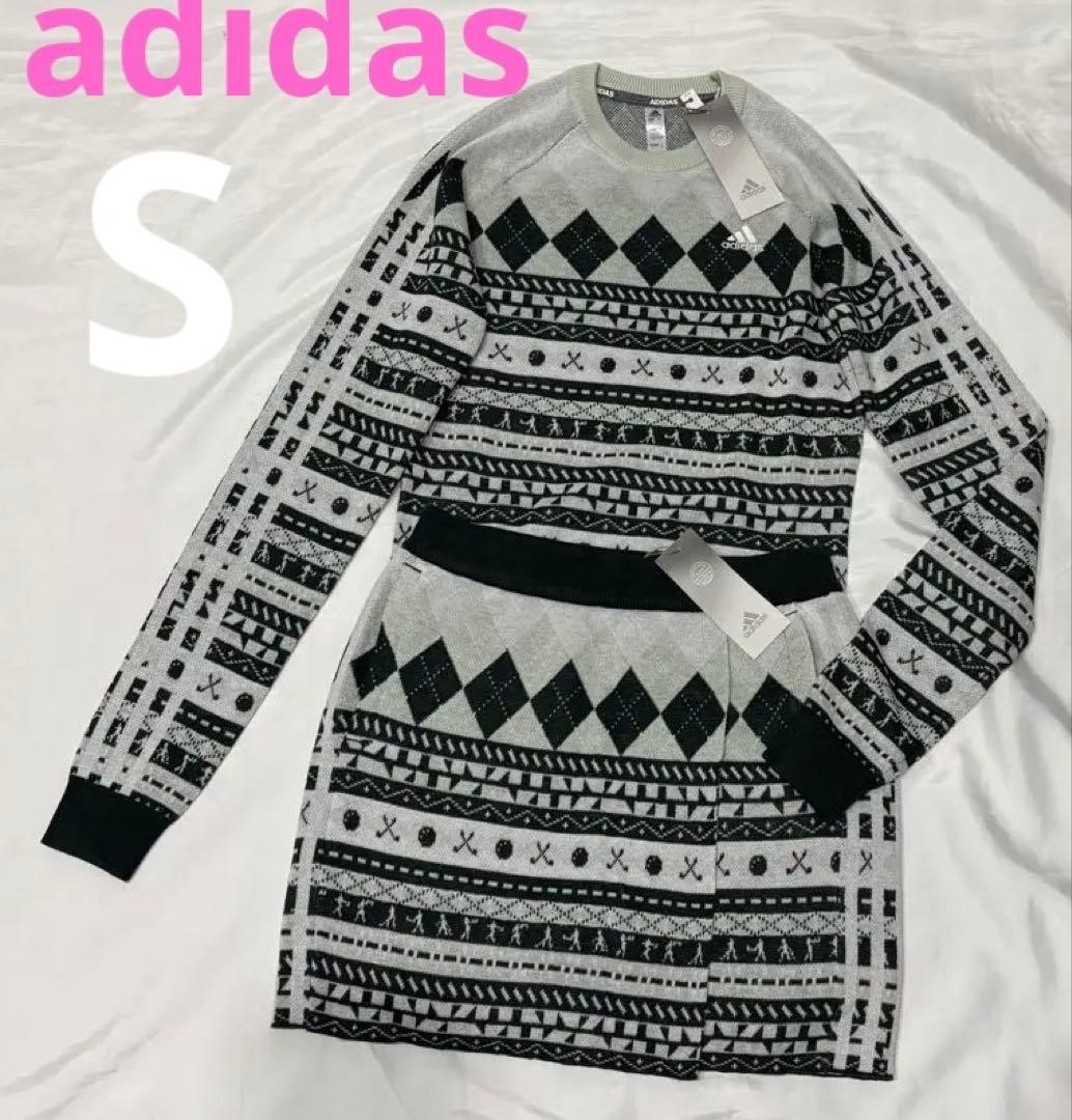 新品adidasゴルフアーガイルデザインニットセータースカートセットアップ