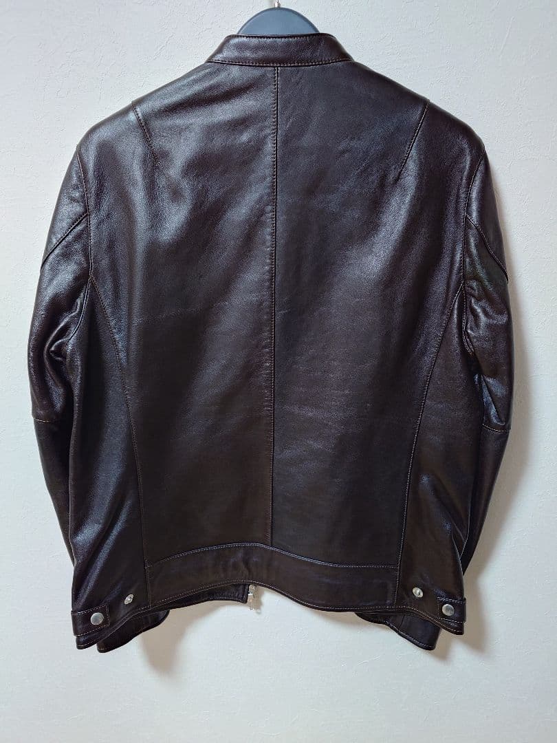 ダークブラウン、シングルレザーライダースジャケット
