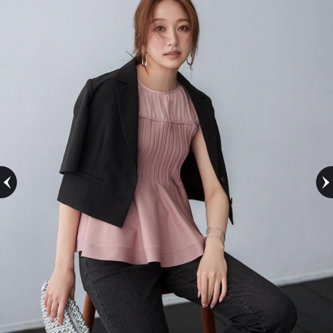 ジャスグリッティー フレンチブラウスレイヤードニット シアーブラウス ペプラム