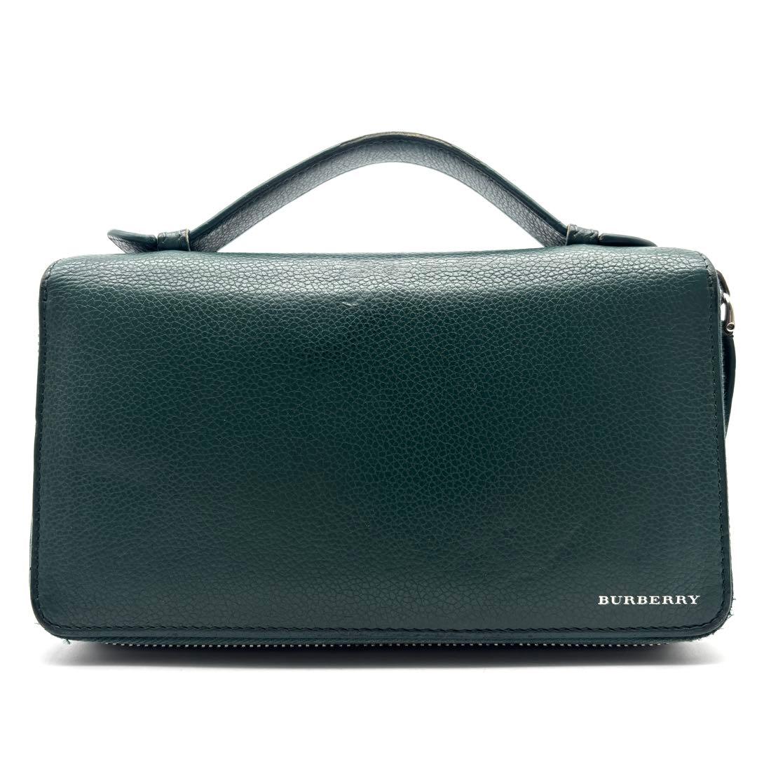 正規品 バーバリー 長財布 オーガナイザー セカンドバッグ レザー グリーン