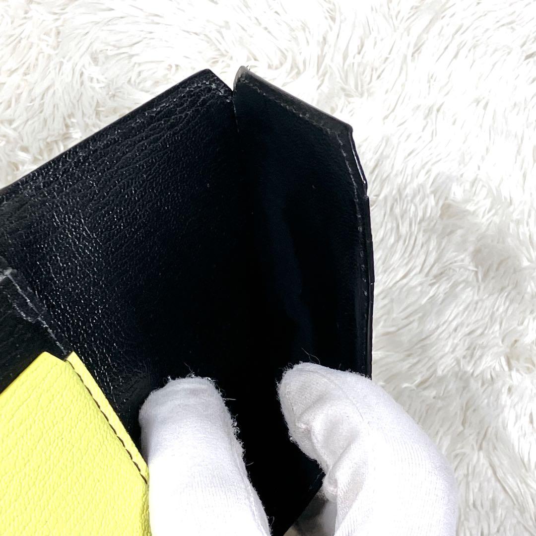 （美品）ラルコバレーノ　スマートミニウォレット　　レザー　ブラックxイエロー