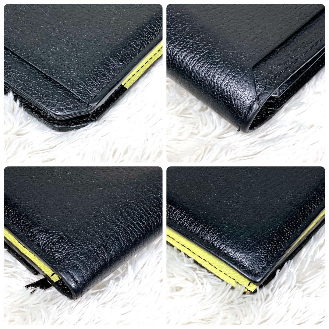 （美品）ラルコバレーノ　スマートミニウォレット　　レザー　ブラックxイエロー
