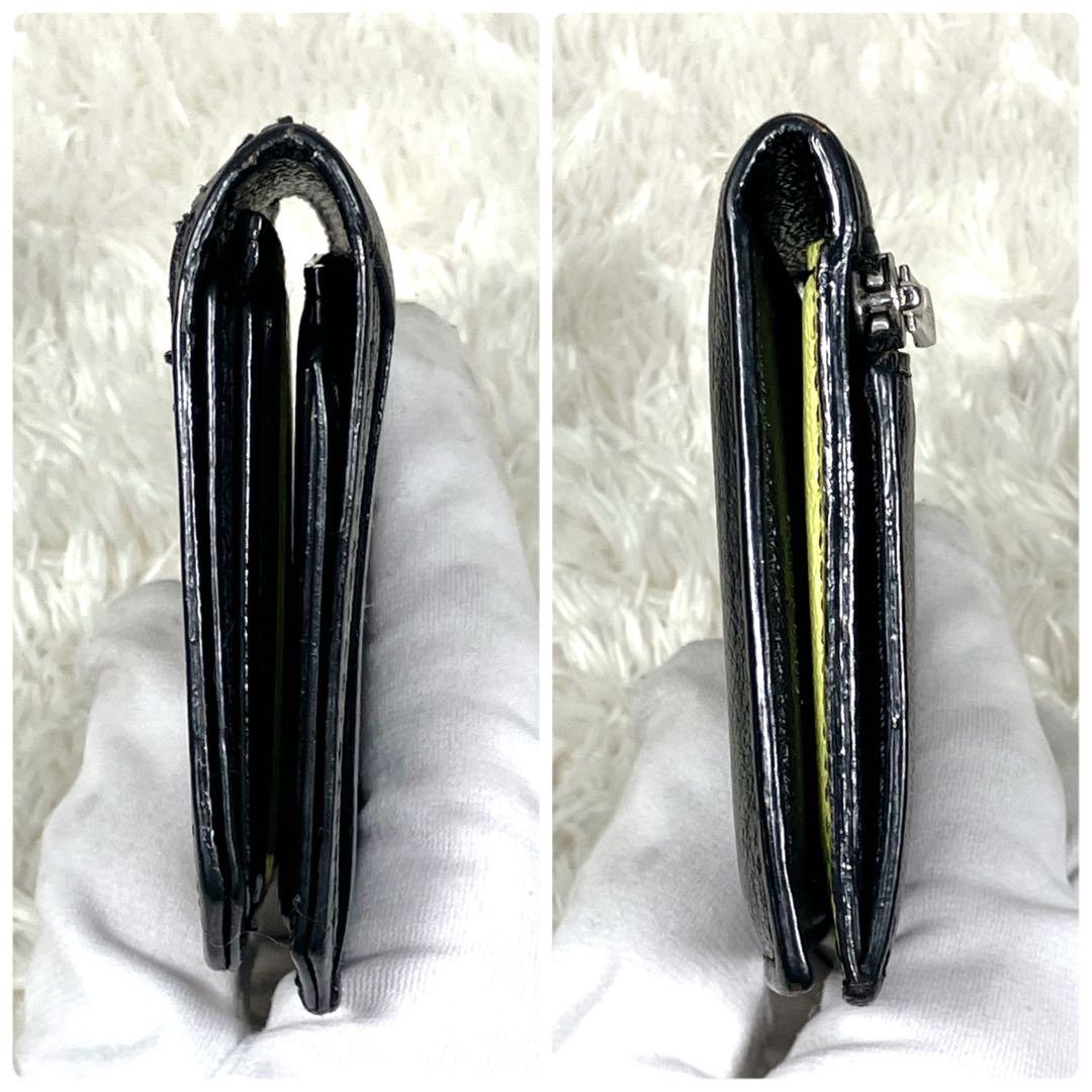 （美品）ラルコバレーノ　スマートミニウォレット　　レザー　ブラックxイエロー