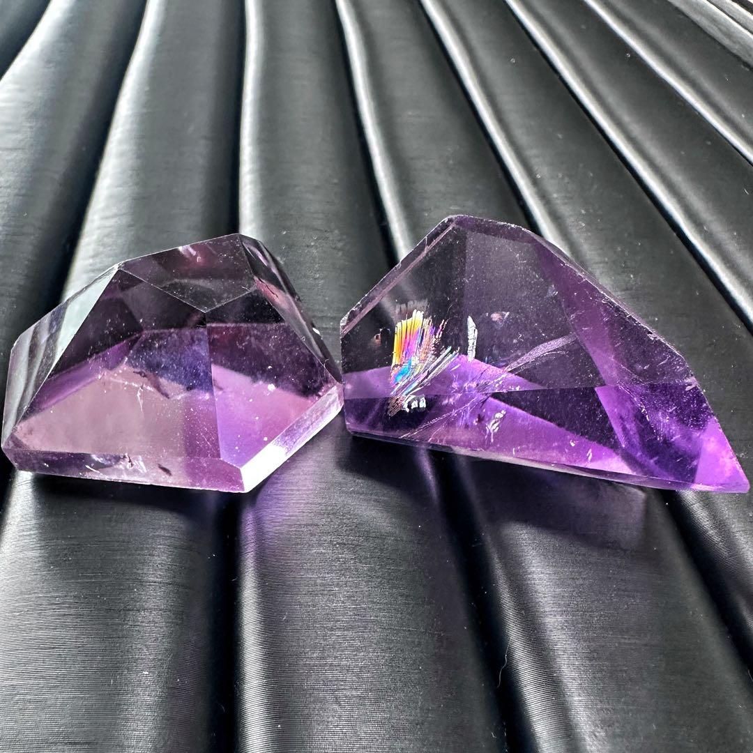 高品質❗アメジスト☆レインボー☆2点セットパワーストーン 置物 天然石A1253