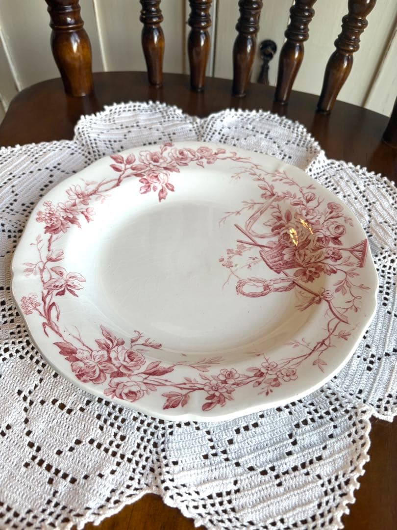 フランスアンティーク　ディナープレート　ローズパニエ　花籠　オリーブ　ジアン　③