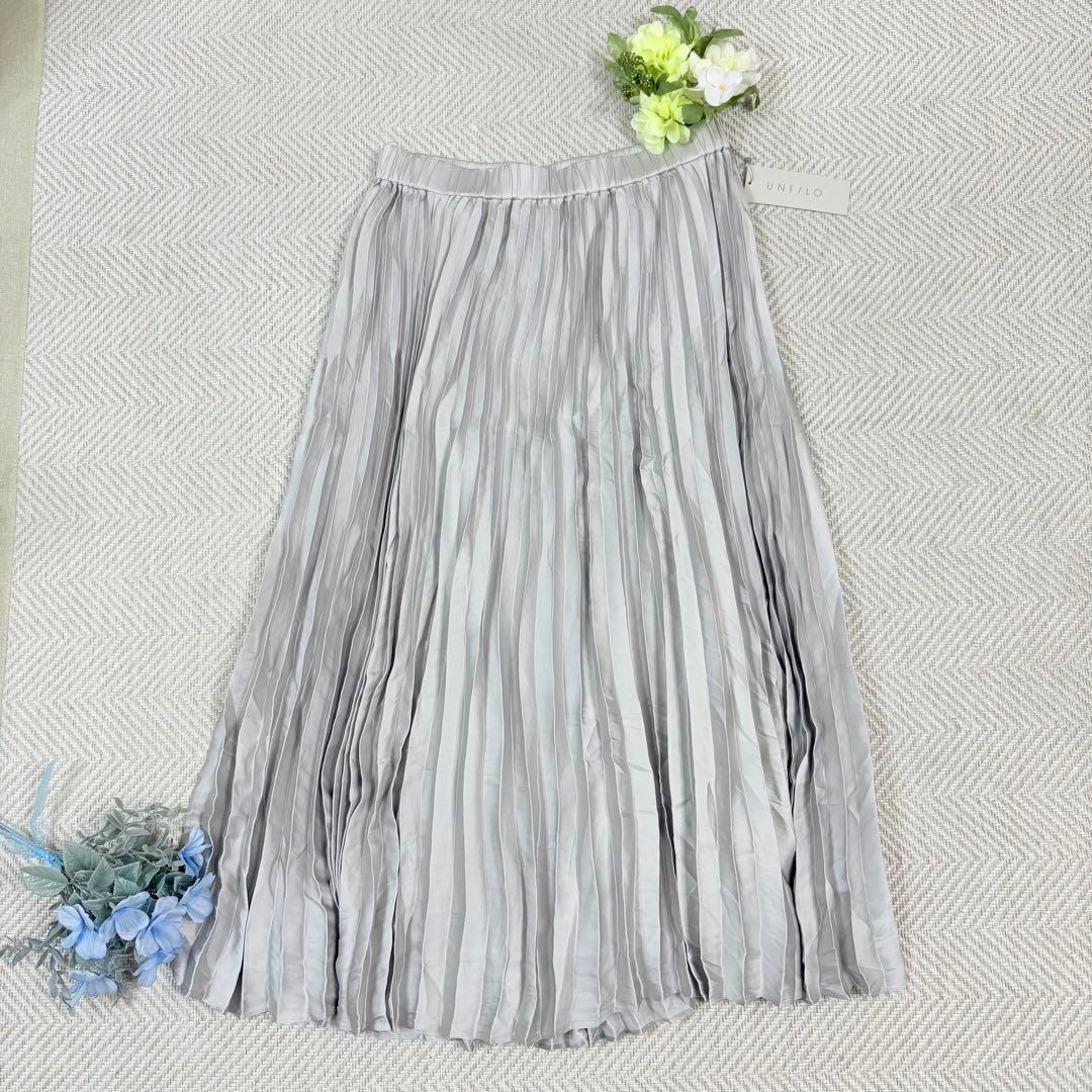 新品 タグ付✨UNFILO❤️プリーツスカート ライトグレー XL 大きいサイズ