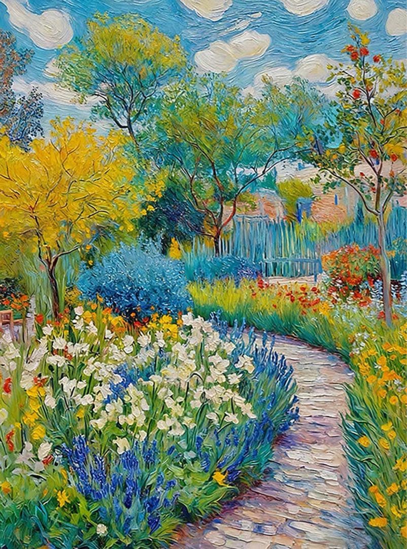 印象派風の庭の風景画:,/