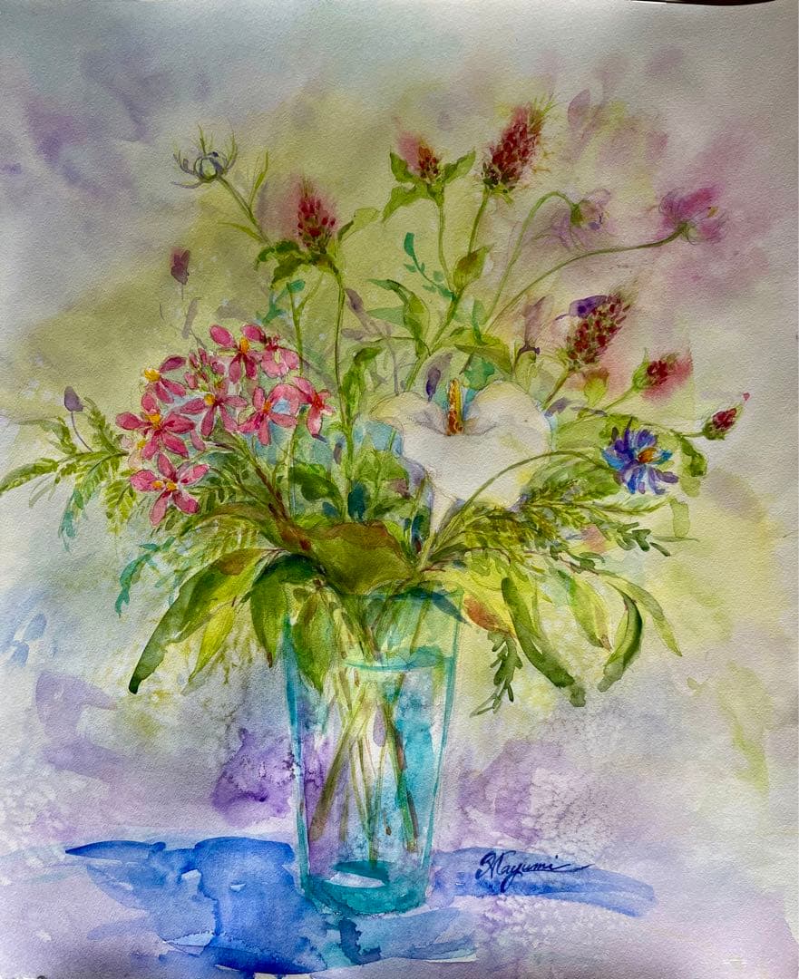 白いカラー　水彩画