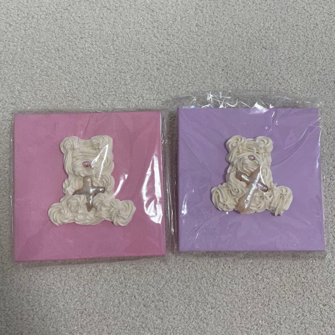 テディベア　クリーム　キャンバスアート　猿田妃奈子　個展