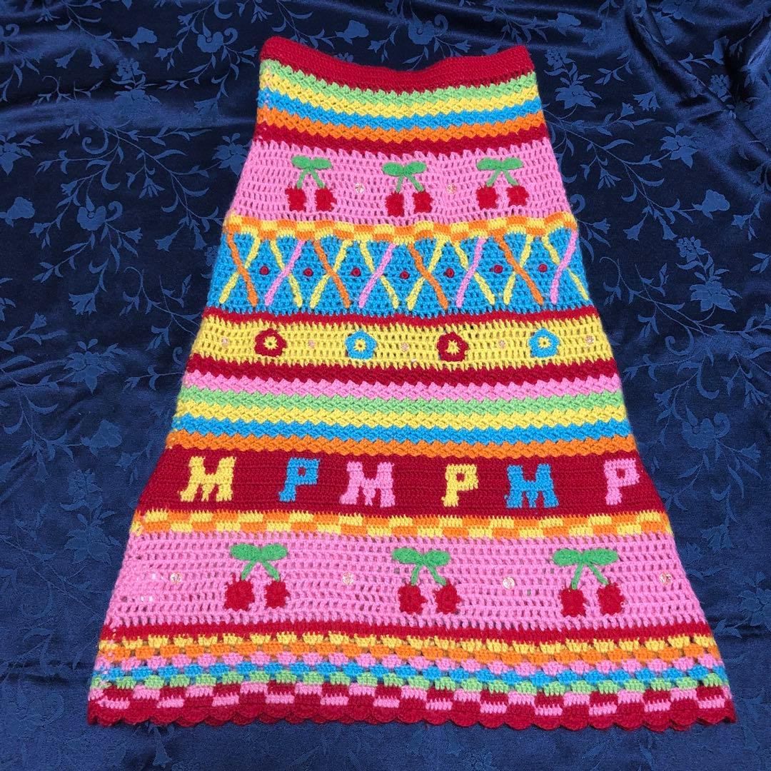 カラフル編み物スカートと帽子セット（ペチコート付）