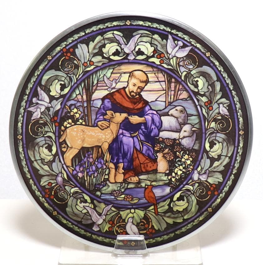 新品 カトリック修道士 フランチェスコと動物たち ヴィンテージ ステンドグラス