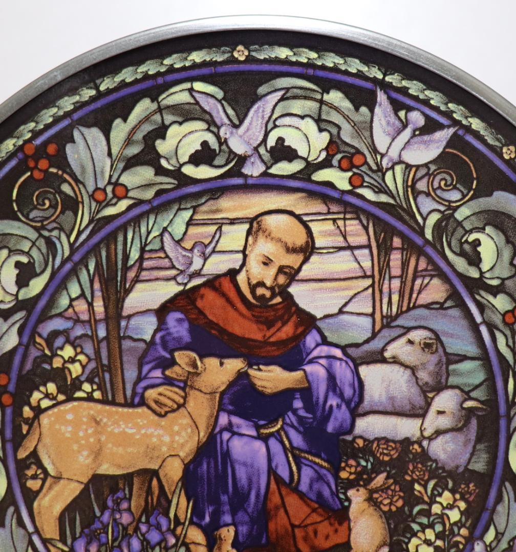 新品 カトリック修道士 フランチェスコと動物たち ヴィンテージ ステンドグラス