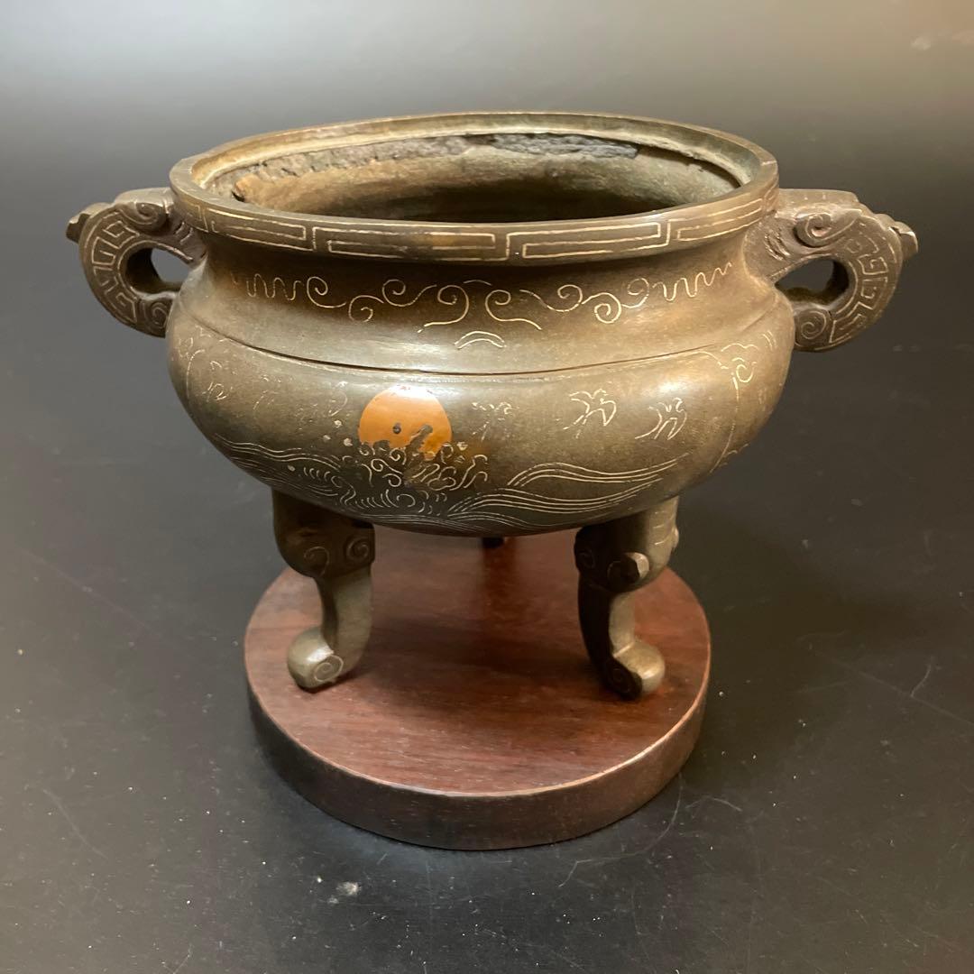 時代物　古銅　銀象嵌　香炉