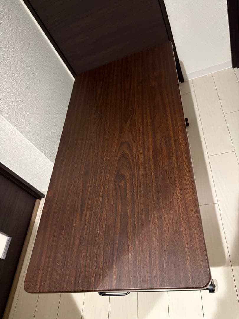 無段階 ガス圧昇降式テーブル　ローテーブル　デスク　ブラウン　120×60