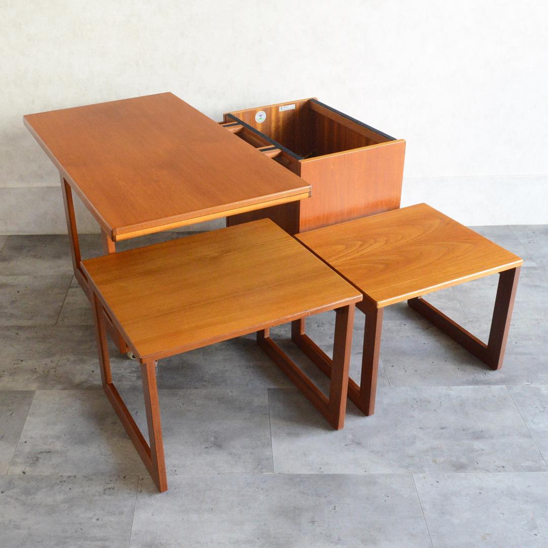 イギリスヴィンテージ チーク エクステンション ネストテーブル キャビネット付