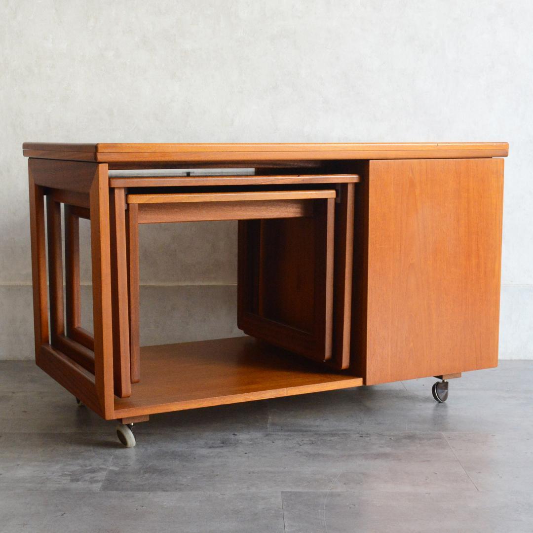 イギリスヴィンテージ チーク エクステンション ネストテーブル キャビネット付