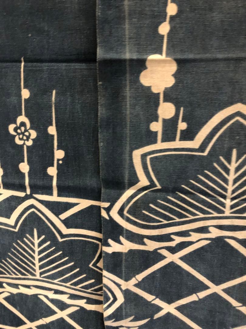 藍染 加賀のれん 時代物 木綿 古布ソ-233 三巾