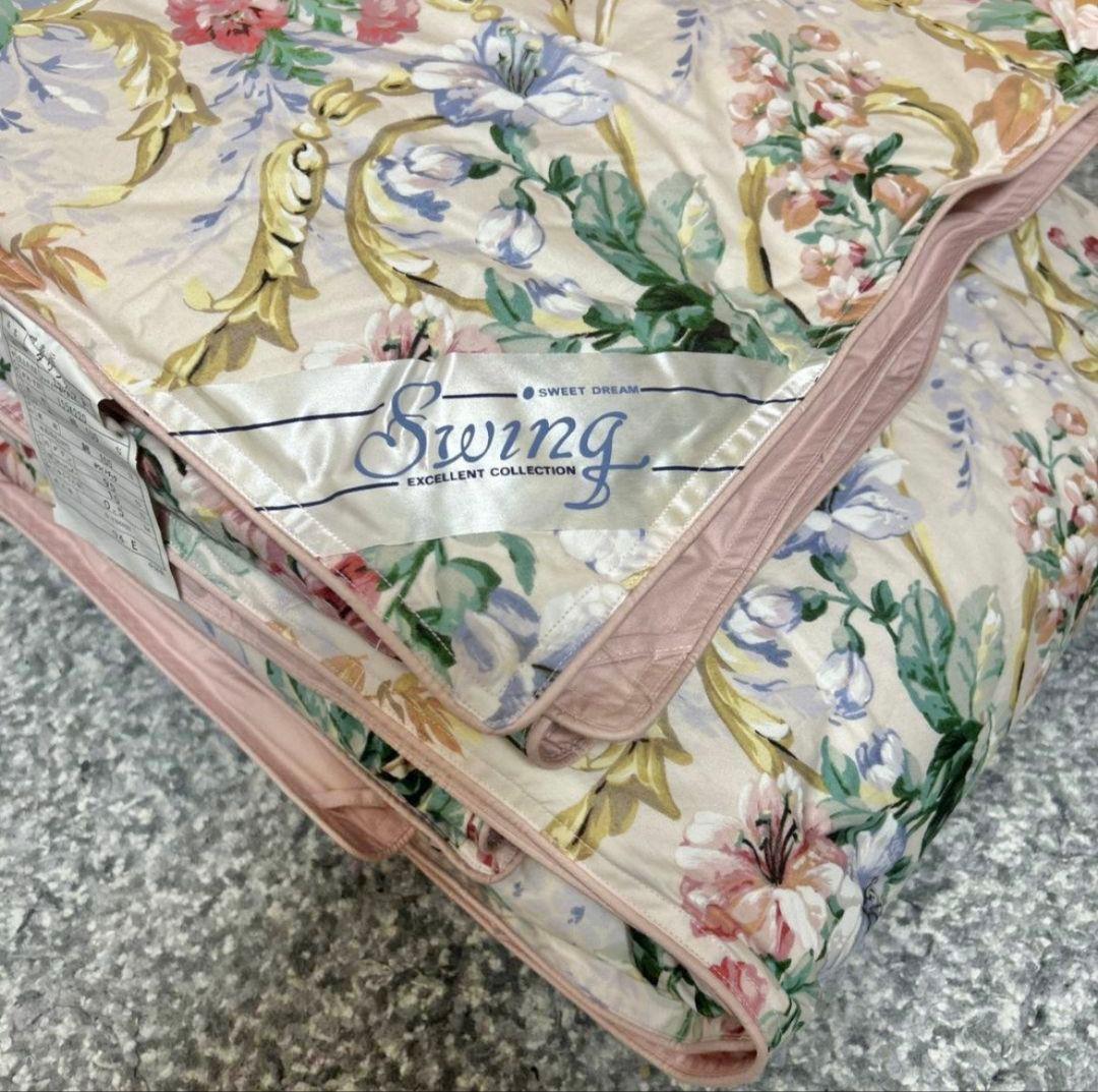 ダウンケット　羽毛掛け布団　ピンク　花柄　シングルサイズ　155cm×220cm