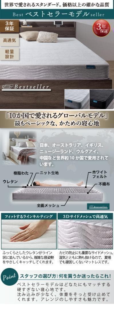 セール！新品 送料込 ダブルベッド 収納 棚 2口コンセント マットレス付 AB