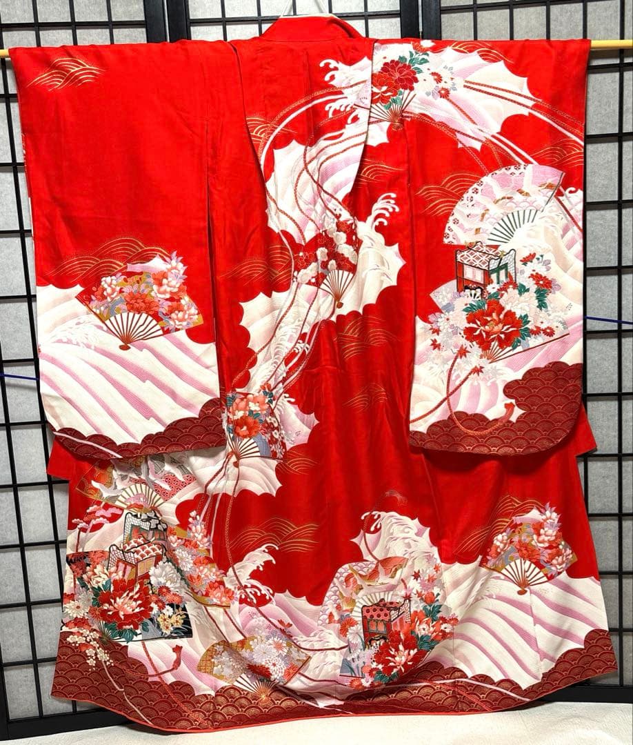 七五三　着物セット　7歳　正絹　古典柄　赤色