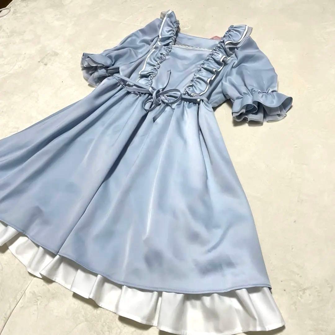 新品　Maria pipi マリアピピ 水着 水色フリルゴスロリワンピース