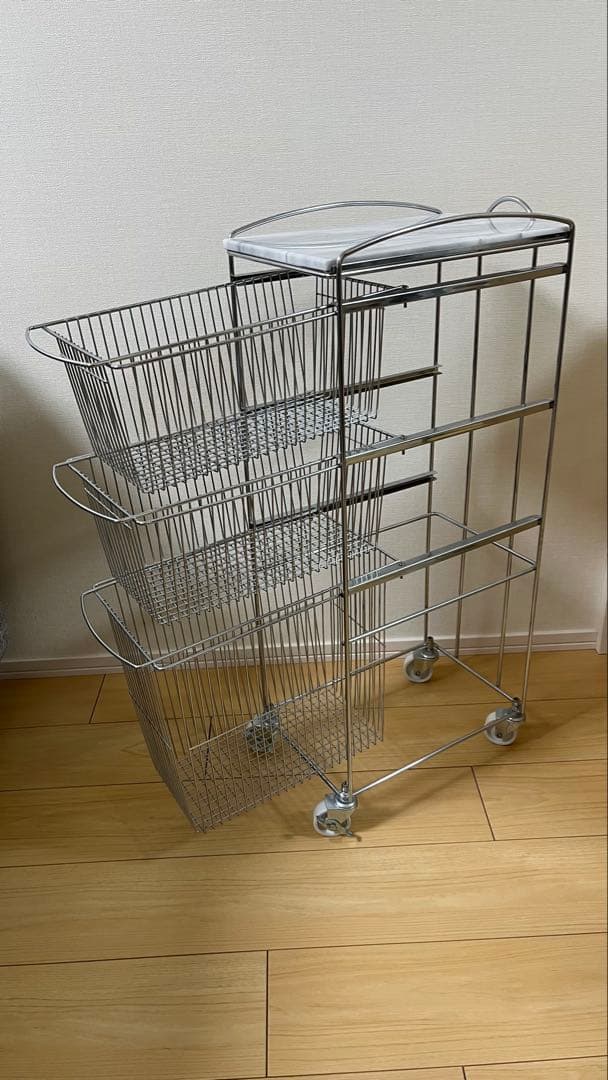 ★美品★〈ASPLUND〉スリムトローリー　マーブルトップ　3段　天板天然大理石