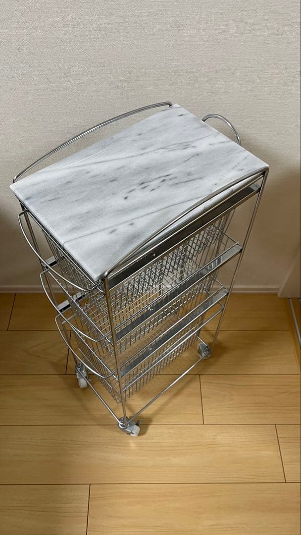 ★美品★〈ASPLUND〉スリムトローリー　マーブルトップ　3段　天板天然大理石