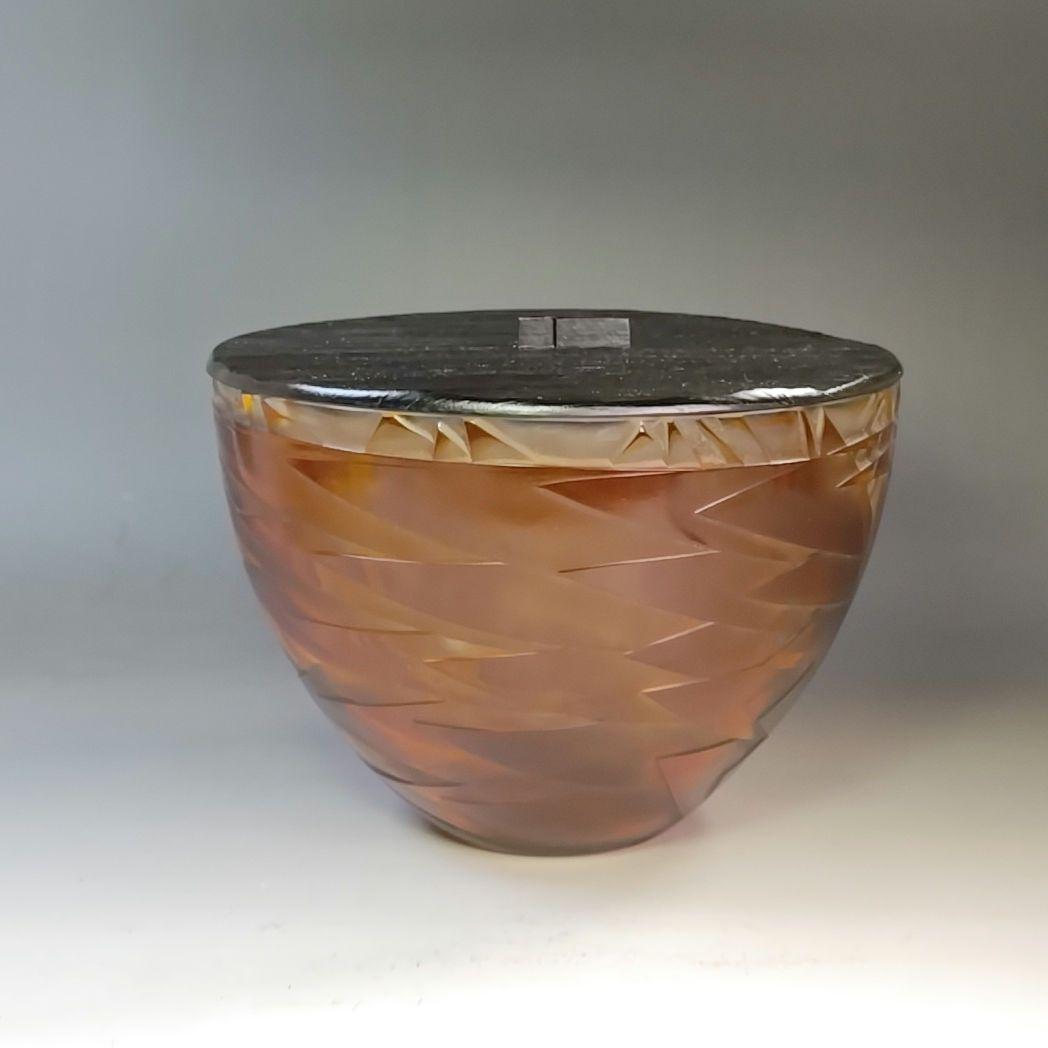 イ951 水指『硝子　ガラス　作家物　鳥文切子　水指　替蓋付』茶道具