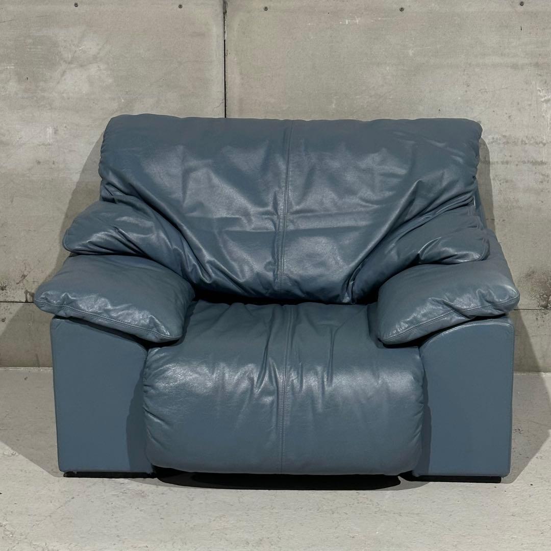 maruni／マルニ 本革1人掛ソファ｜ブルーグレー｜本革＆ボリュームクッション