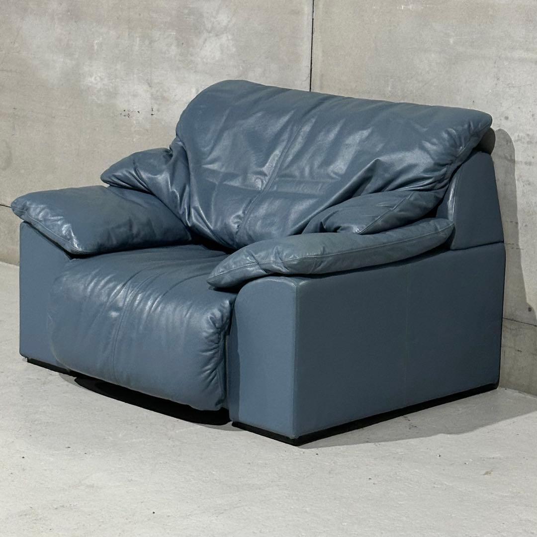 maruni／マルニ 本革1人掛ソファ｜ブルーグレー｜本革＆ボリュームクッション