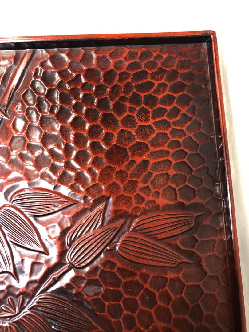 鎌倉彫　菊　竹　お盆　漆器　アンティーク