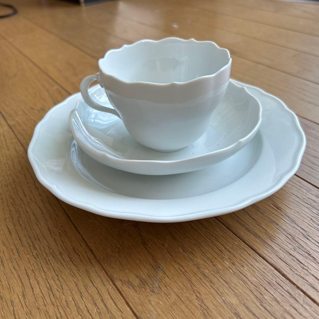 マイセン白磁カップ、ソーサー、ケーキ皿 4客おまとめ