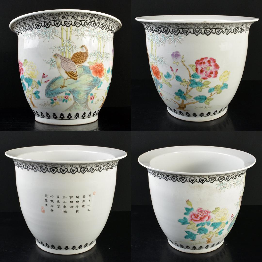 中国　中国景徳鎮制造款　粉彩　漢詩花鳥文　大鉢　F　R5829B