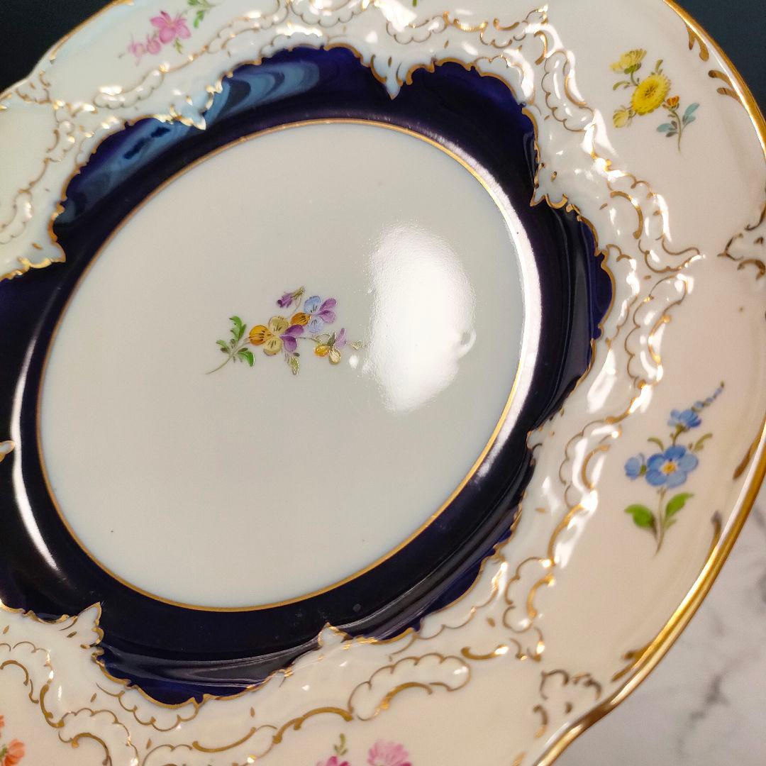 マイセン Bフォーム スキャタードフラワー コバルト 金彩 プレート 皿 1級品