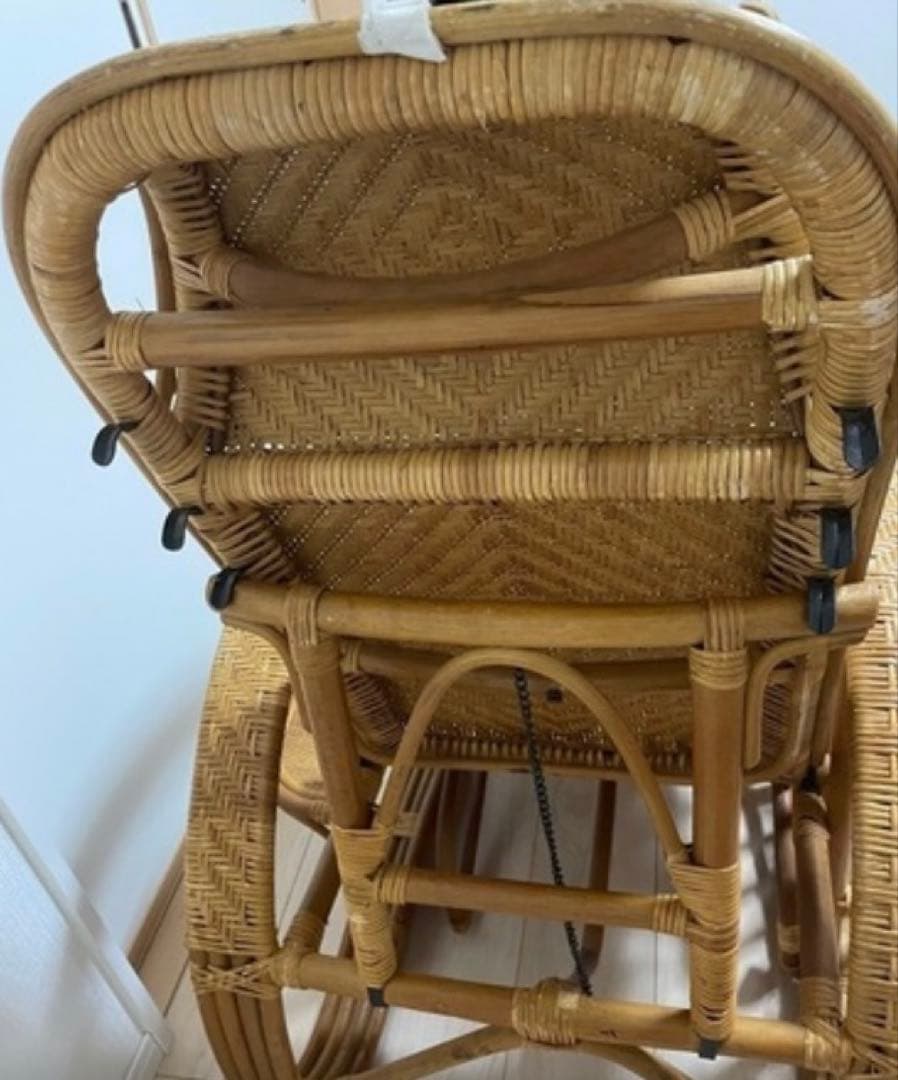 昭和レトロ ラタンリクライニングチェア オットマン付き 1人掛けソファー 古家具