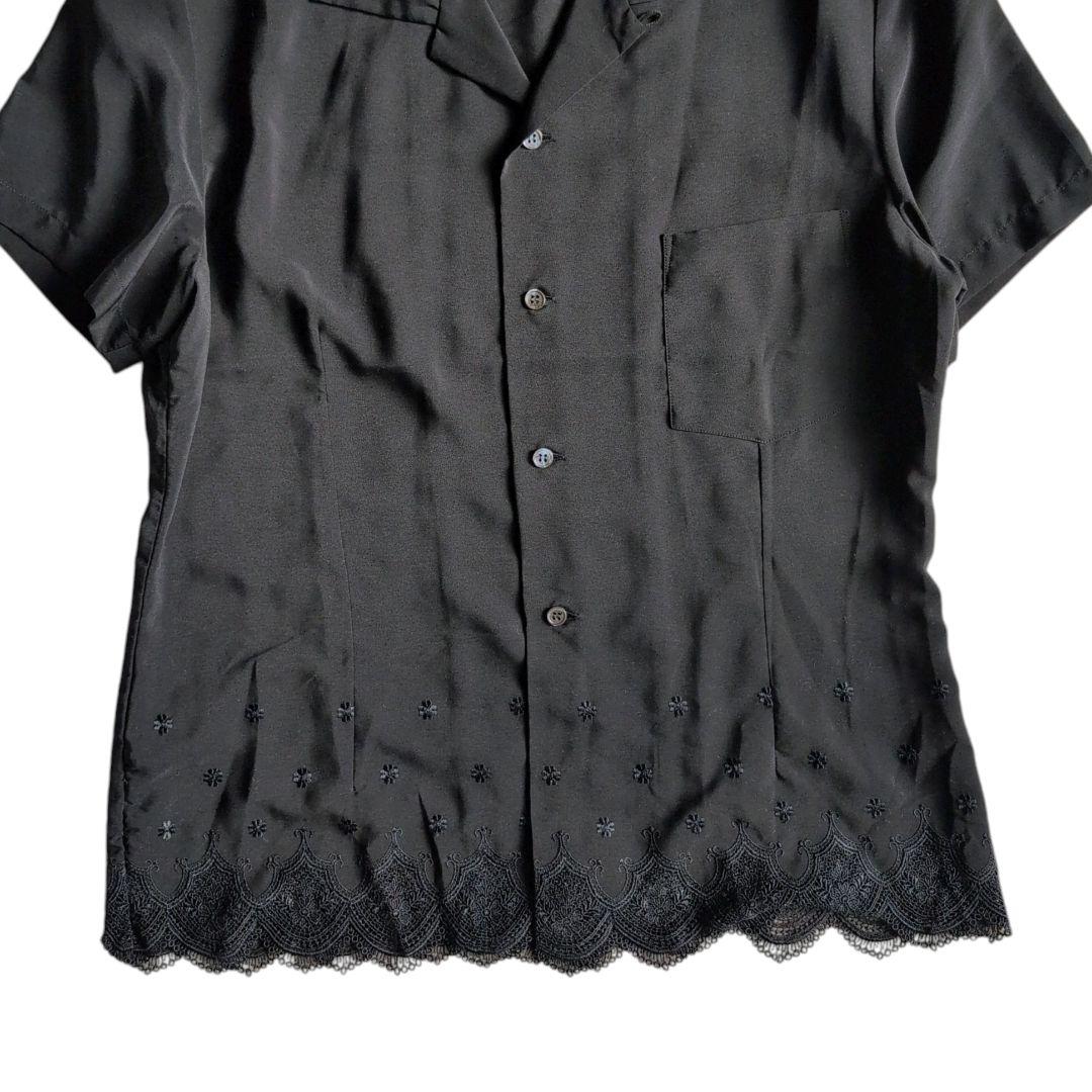 asdkcmコムデギャルソン 半袖シャツ ブラウス ブラック レース 刺繍