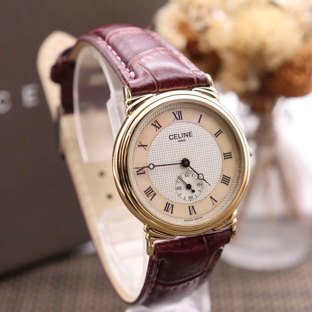 付属品付き【新品電池】CELINE H2903-3/動作品 人気モデル スモセコ