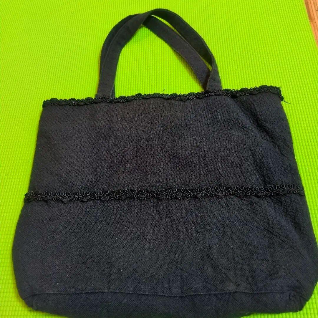 戸塚刺繍、トートバッグ 花柄黒