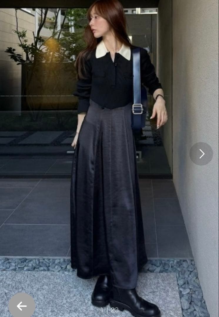 フレイアイディー　オープンポロカラーニットワンピース