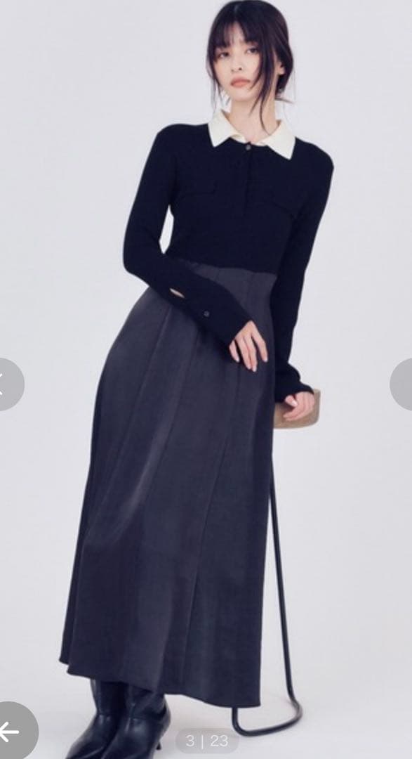 フレイアイディー　オープンポロカラーニットワンピース