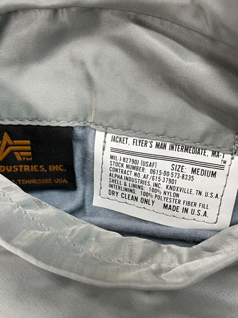 ALPHA INDUSTRIES MA-1 MADEinUSA 未使用品 SIL