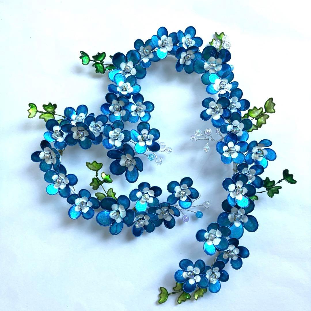 ネモフィラリース　紫陽花リース　ワイヤークラフト　ディップアート　壁飾り