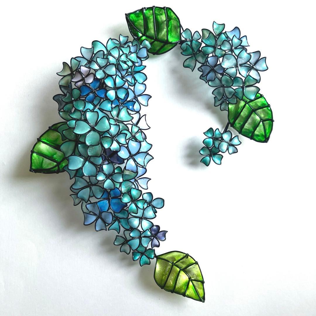 ネモフィラリース　紫陽花リース　ワイヤークラフト　ディップアート　壁飾り