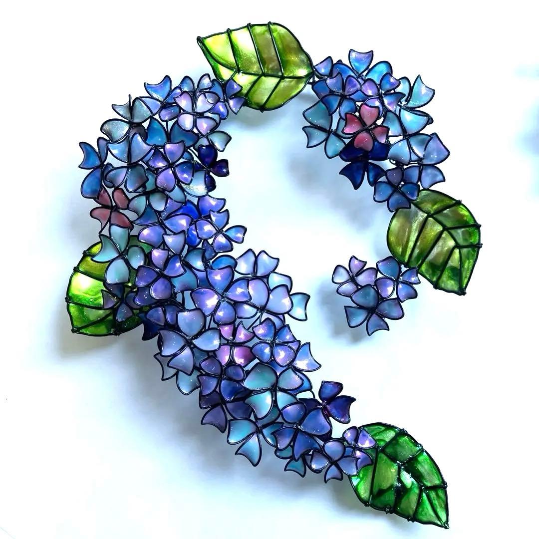 ネモフィラリース　紫陽花リース　ワイヤークラフト　ディップアート　壁飾り
