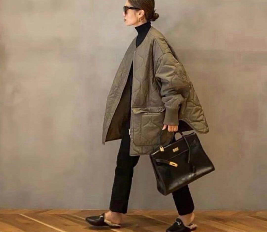 CALUX キャラクス キルティングダウンジャケット カーキ