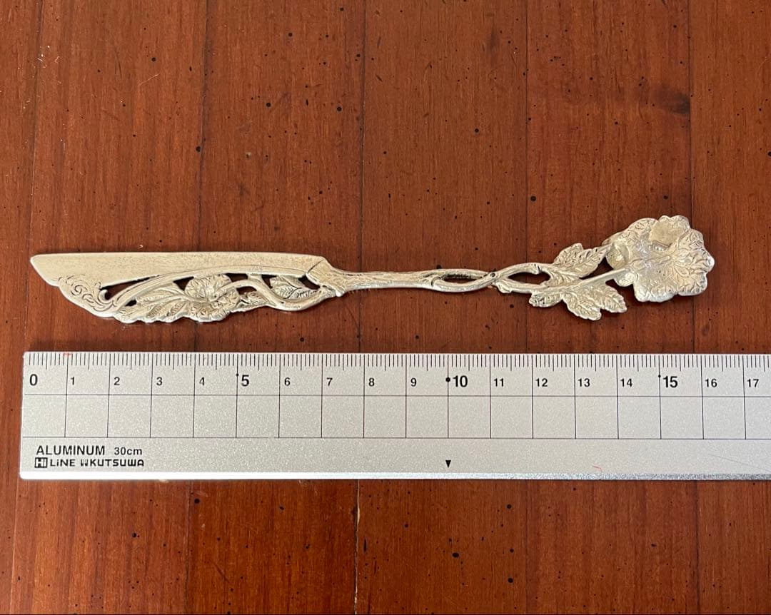 バターナイフ★シルバー835★アンティーク ★バラ柄★ピアッシング