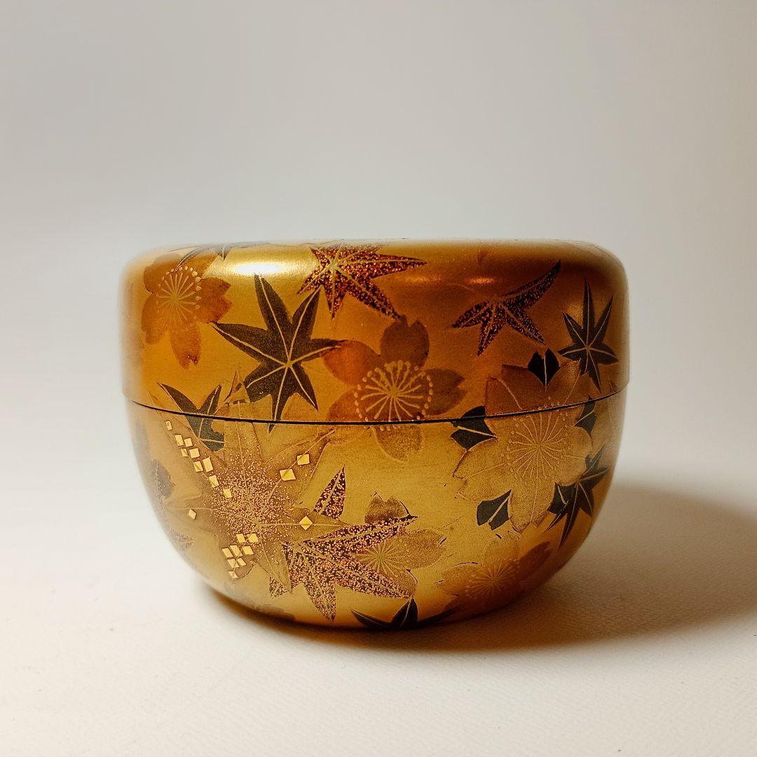 月峯作　総金地雲錦蒔絵　棗　共箱　茶道具