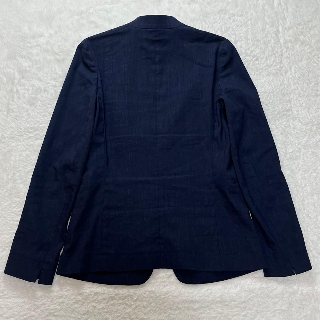 プラステ　PLST セットアップ　スーツ　ノーカラー　パンツ　リネン　ネイビー