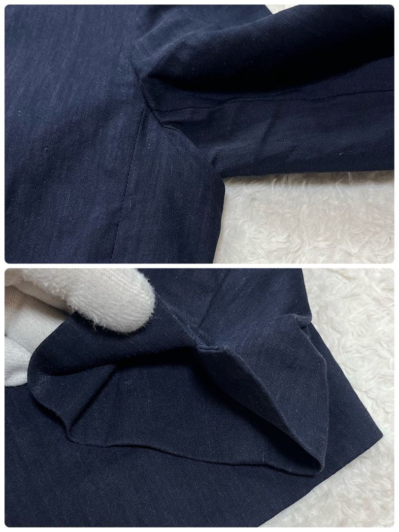 プラステ　PLST セットアップ　スーツ　ノーカラー　パンツ　リネン　ネイビー