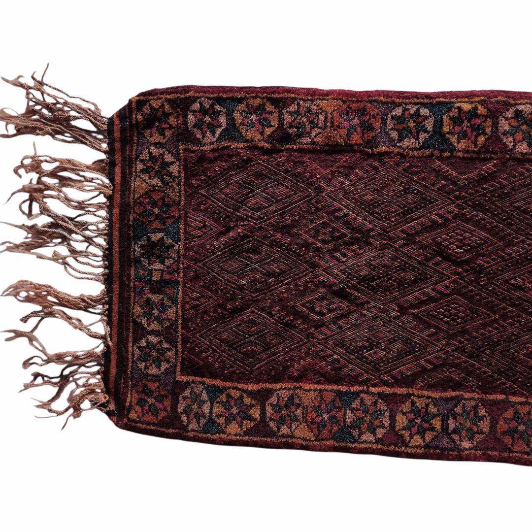 【ヴィンテージ】 経年変化の美しい ワインレッド ラグ カーペット トライバル